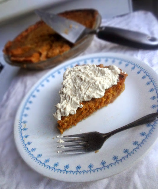 Pumpkin Pie with Whole Wheat Crust and Cinnamon Caramel Whipped Cream