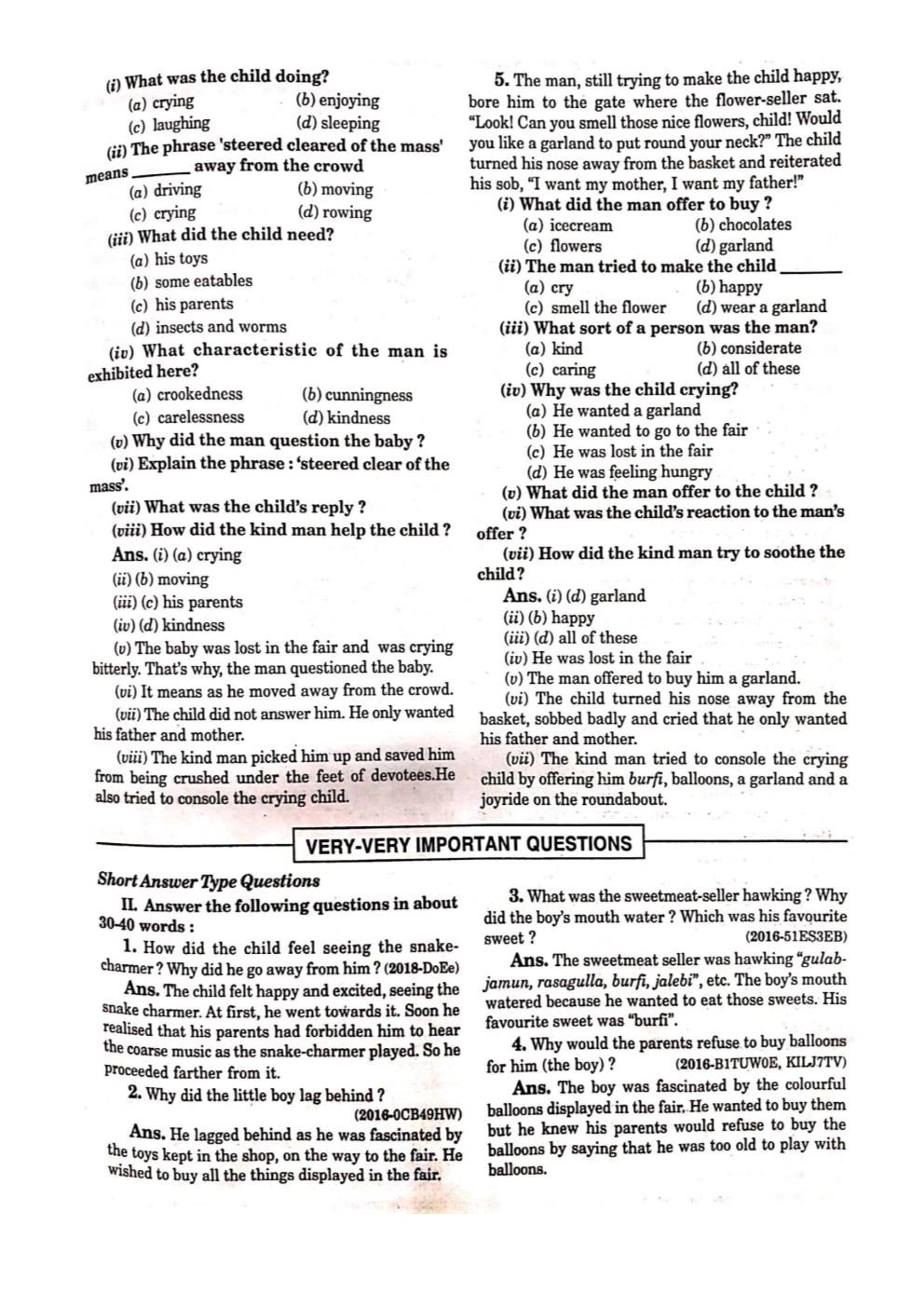 apsg Class 9 "The Lost Child Short Answer Questions (Discussed on