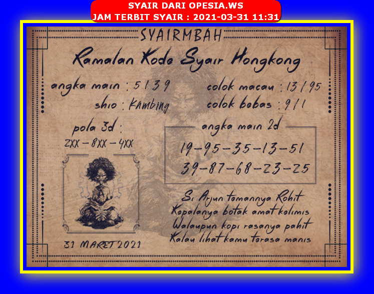 Forum Syair Hk Asiktoto 31 Maret 2021 Data Eyang Togel