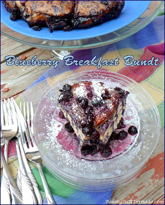 Blueberry Breakfast Bundt is a beautiful breakfast pastry, which can also be served as brunch or a snack. Perfect for company, this recipe comes together in under ½ hour. | Recipe developed by www.BakingInATornado.com | #recipe #breakfast