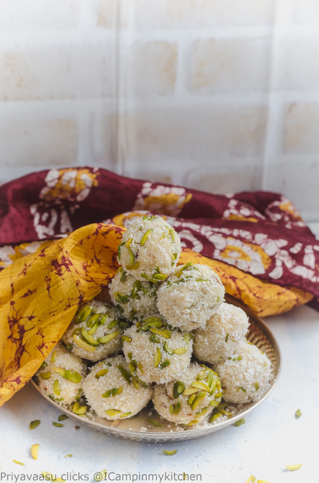 Milk Powder, Coconut & Rose Syrup Ladoo/Gulab & Milk powder Ladoo, Mawa