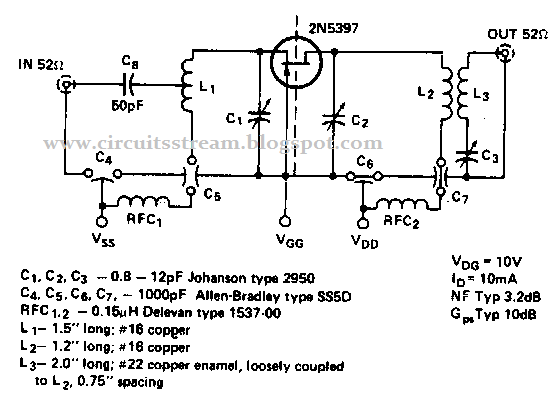 Simple 450Mhz Common Gate Amplifier Circuit Diagram
