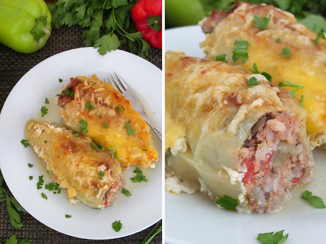 Фаршированный перец запеченный в молочно-яичной заливке