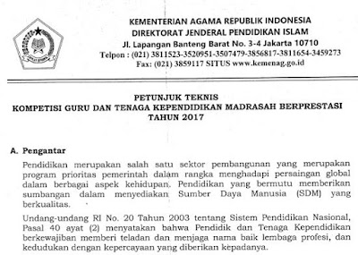 Petunjuk Pelaksanaan Kompetisi Guru, Kepala Madrasah, Pengwas Madrasah,Laboran dan Pustakawan Berprestasi Tahun 2017 Download JUKLAS Petunjuk Pelaksanaan Kompetisi Guru, Kepala Madrasah, Pengwas Madrasah,Laboran dan Pustakawan Berprestasi Tahun 2017