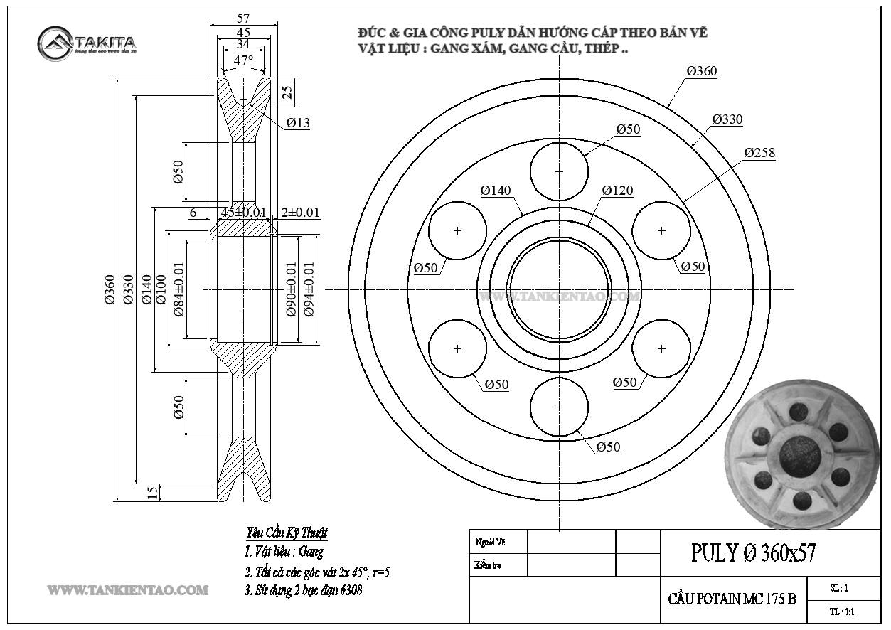 Puly cáp tải cẩu tháp potain MC175