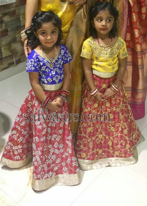 Manchu Vishnu Daughters in Designer Lehengas - Indian Dresses