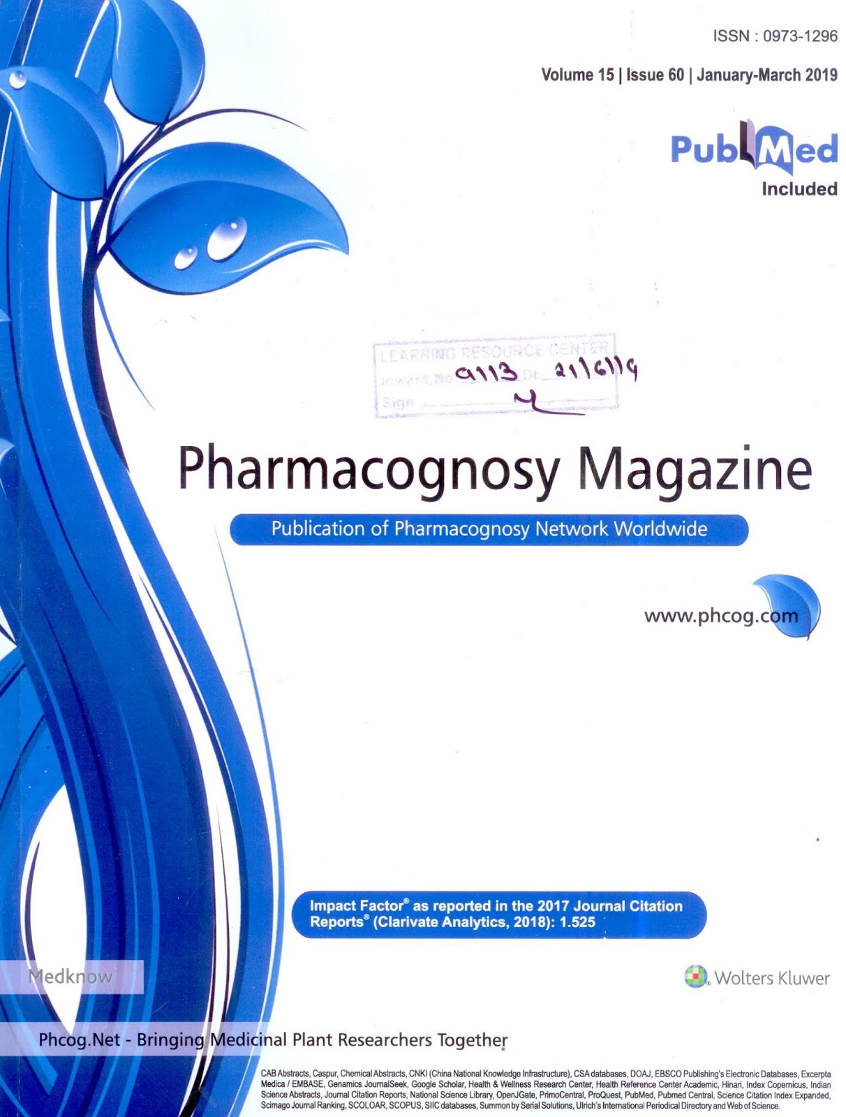 http://www.phcog.com/showBackIssue.asp?issn=0973-1296;year=2019;volume=15;issue=60;month=January-March