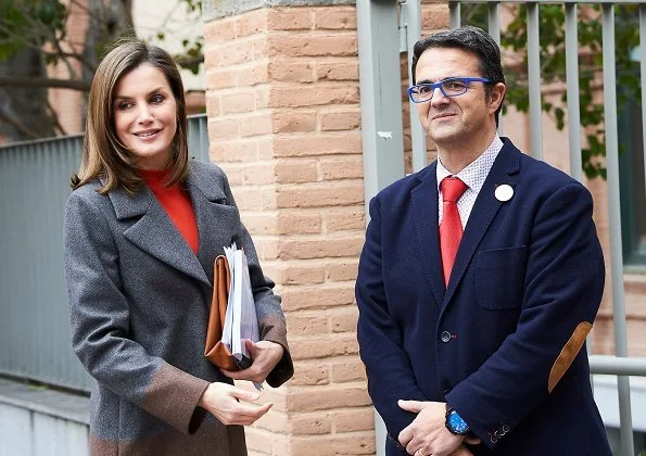 Queen Letizia wore HUGO BOSS Colorina Wool Blend Cashmere Striped Coat and Uterque shoes
