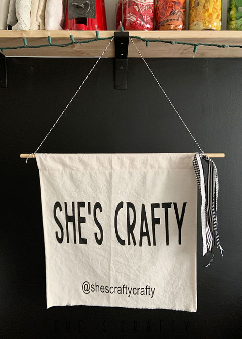 DIY Decorative hanging flag made from drop cloth.