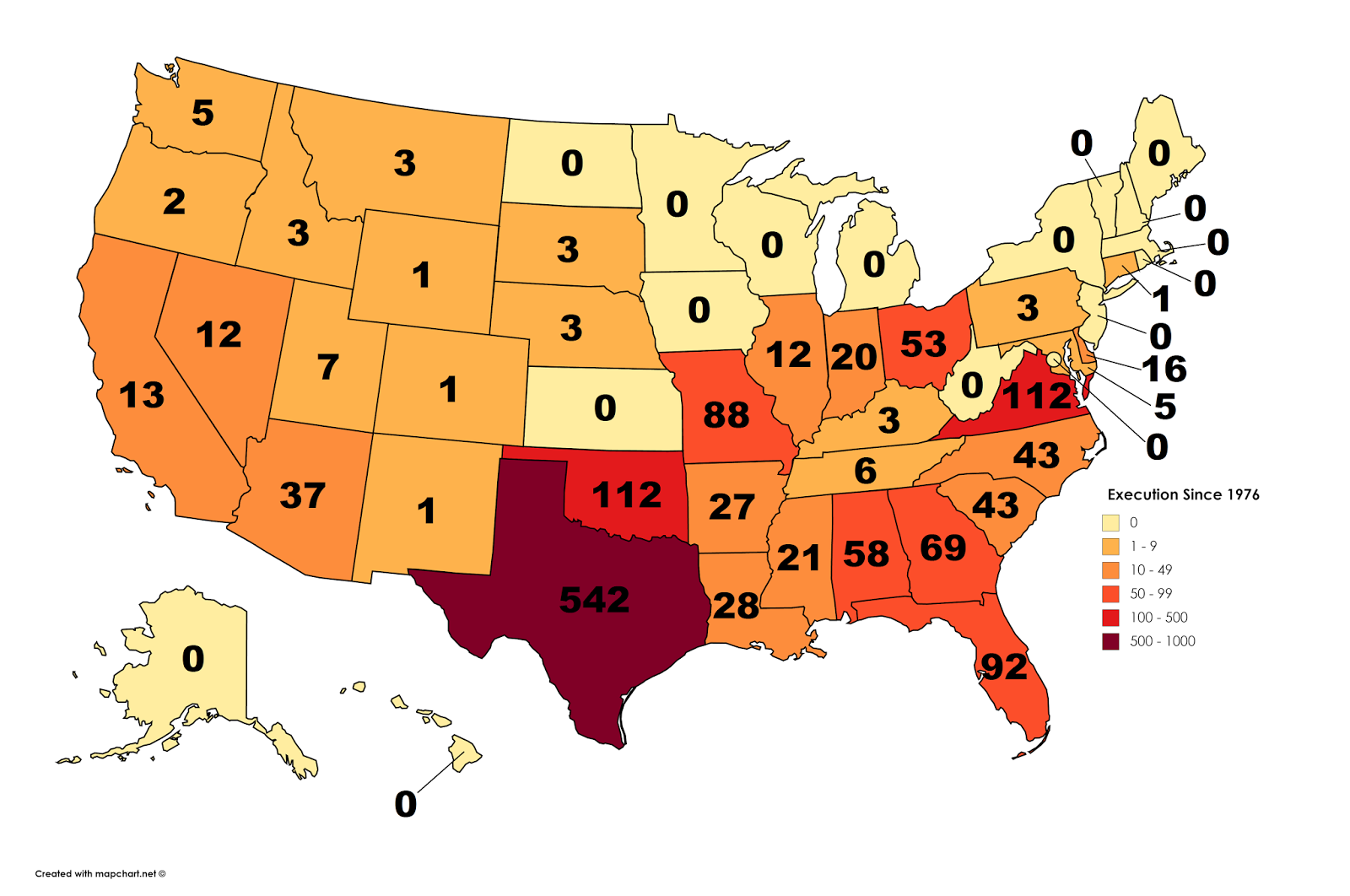 Number of Executions by U.S. State (1976 - 2016) - Vivid Maps