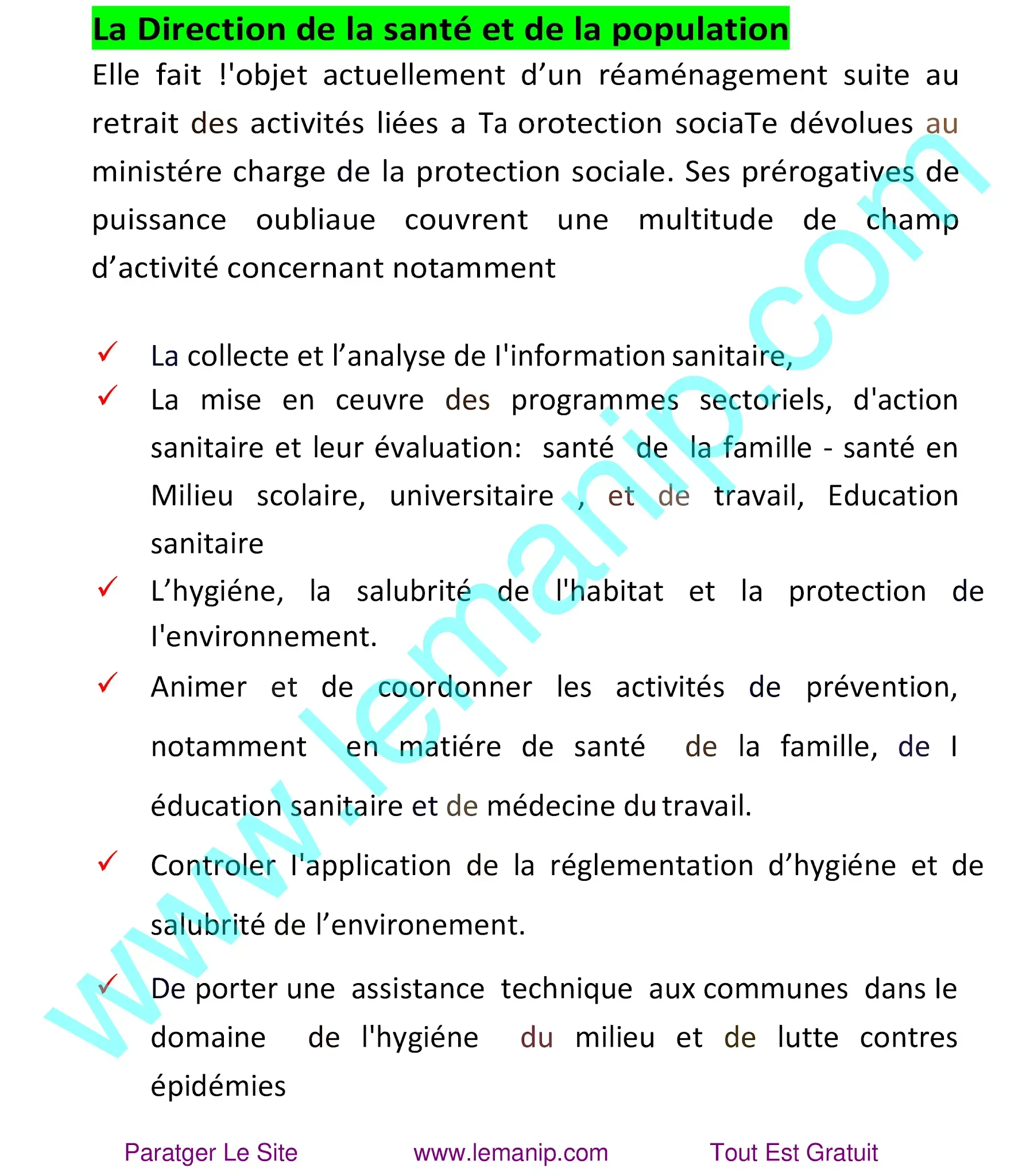 La Direction de la santé et de la population