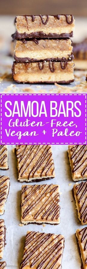 These Samoa Bars have a shortbread crust, toasted coconut caramel & a dark chocolate drizzle! They're gluten-free, Paleo + vegan.