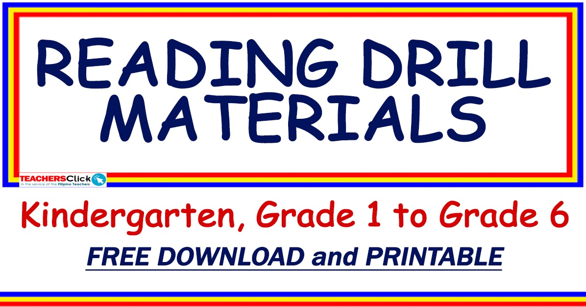 READING DRILL MATERIALS for KG, Grade 1 to Grade 6 (Free Download