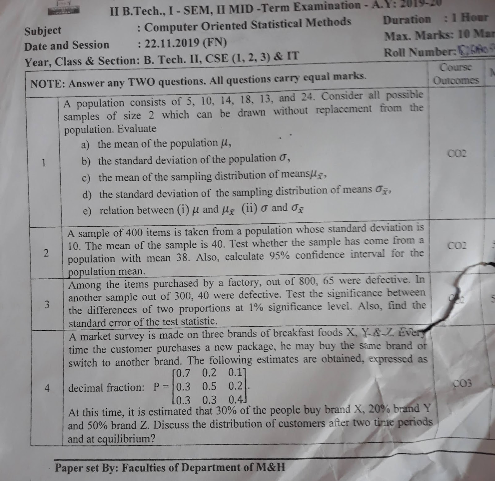 Jntuh CSE R18 2nd year 1st semester COSM question paper
