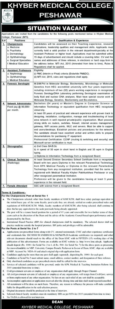 Khyber Medical College Peshawar Jobs 2021 in Pakistan Khyber Medical College Peshawar Jobs 2021 in Pakistan