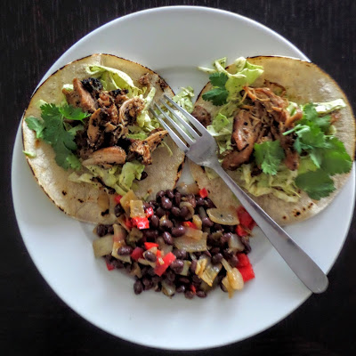 Simple Chicken Tacos and Black Beans:  A very simple dinner using leftover chicken for tacos and a quick black bean side dish.