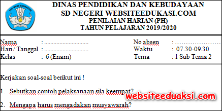 Soal Ph Uh Kelas 6 Tema 1 Subtema 2 K13 Terbaru Datadikdasmencom