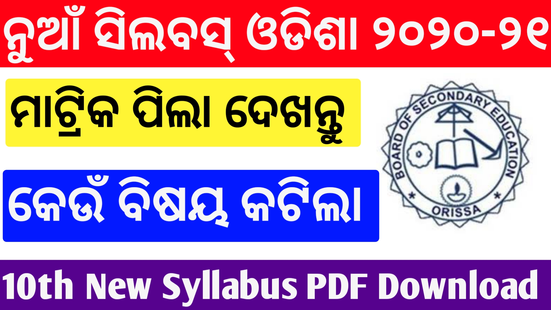 [New] BSE Odisha 10th Class New Syllabus 202021 PDF Download Matric