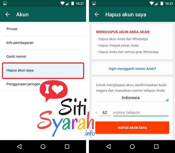 cara menghapus akun wa di android