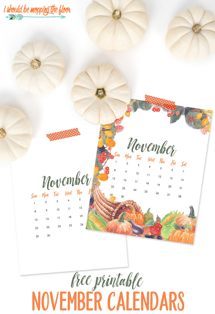 Free November Calendar Printable | i should be mopping the floor