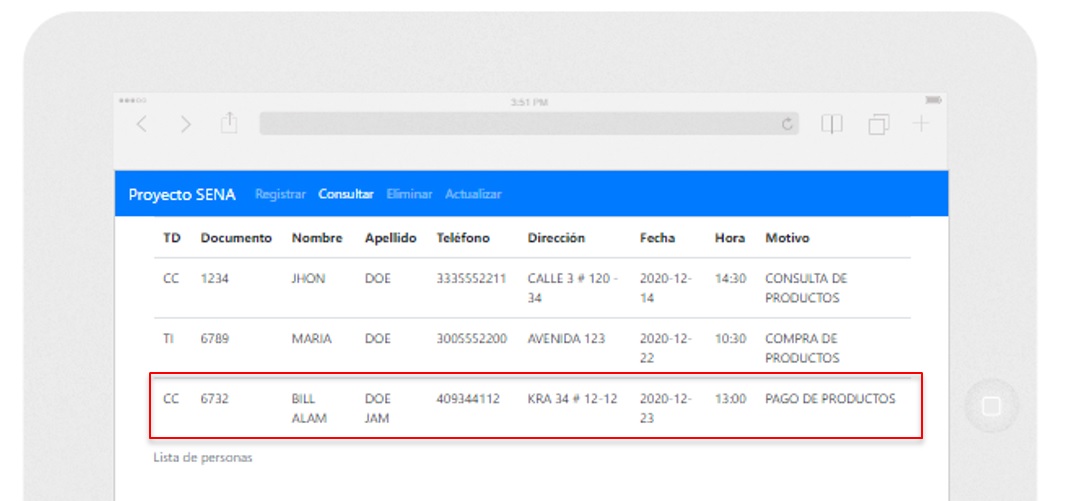 Registro de personas en Php Actualizar