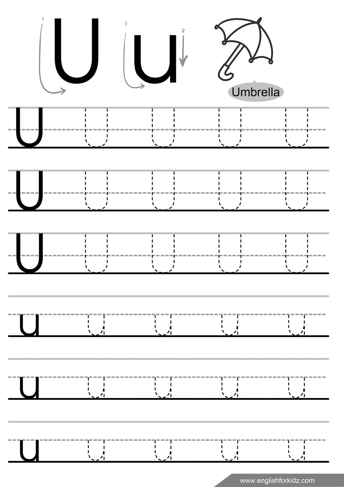 Letter u tracing game