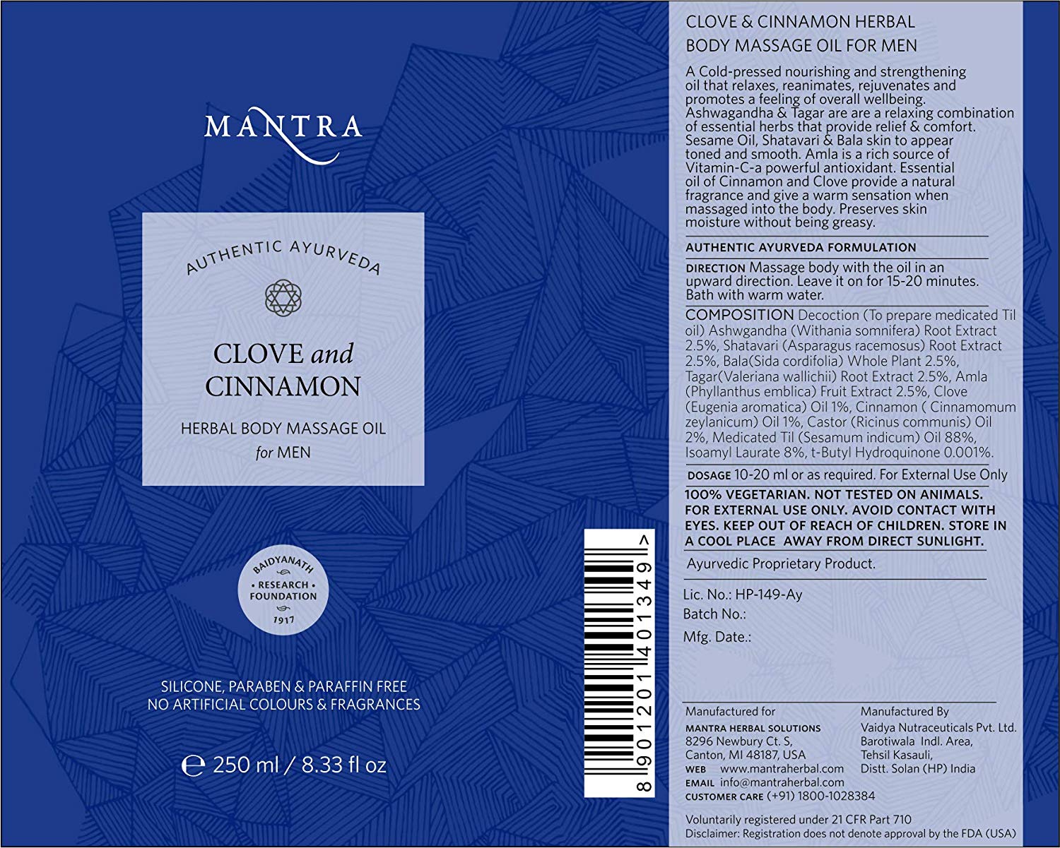 Mantra Authentic Ayurvedic Clove and Cinnamon Herbal Body Massage Oil