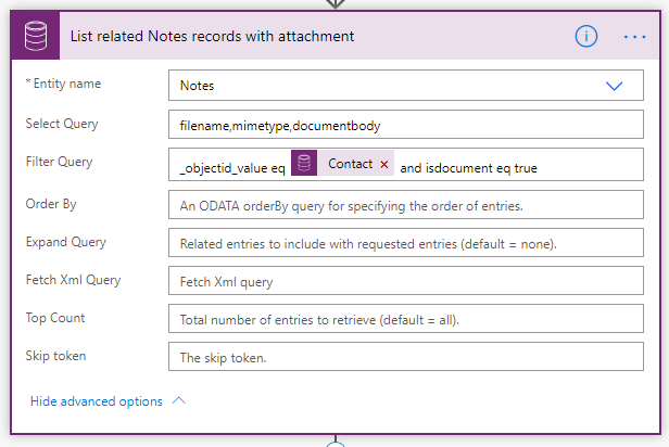 2. Retrieve Notes with attachment related to the entity
