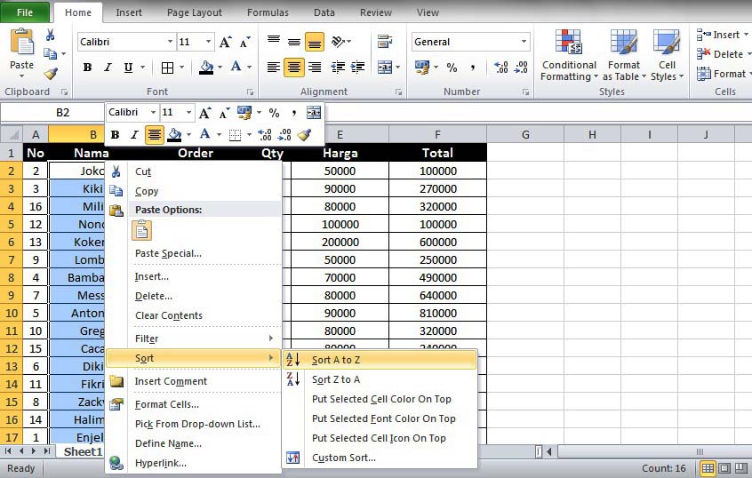 Cara Mengurutkan Data di Excel Berdasarkan Abjad