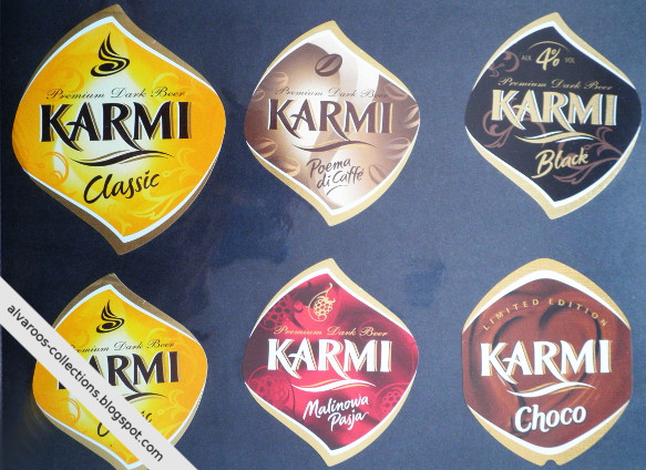 Beer labels collection: Karmi: Classic, Malinowa Pasja, Black, Poema di Caffe, Choco