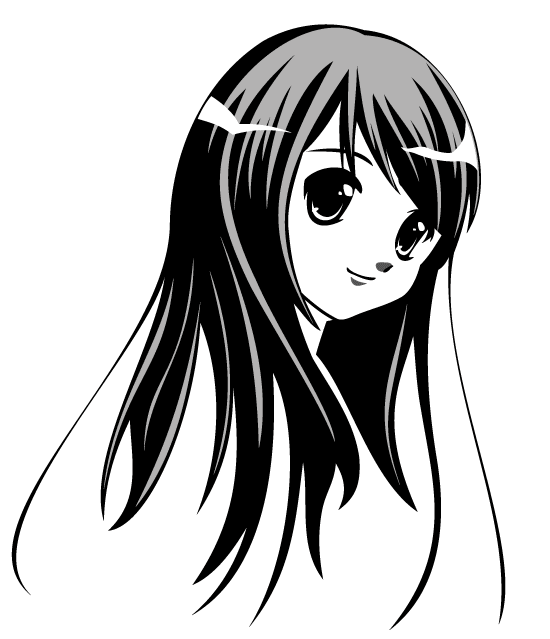 Vector Clipart: Rostro de chica manga en blanco y negro - vector