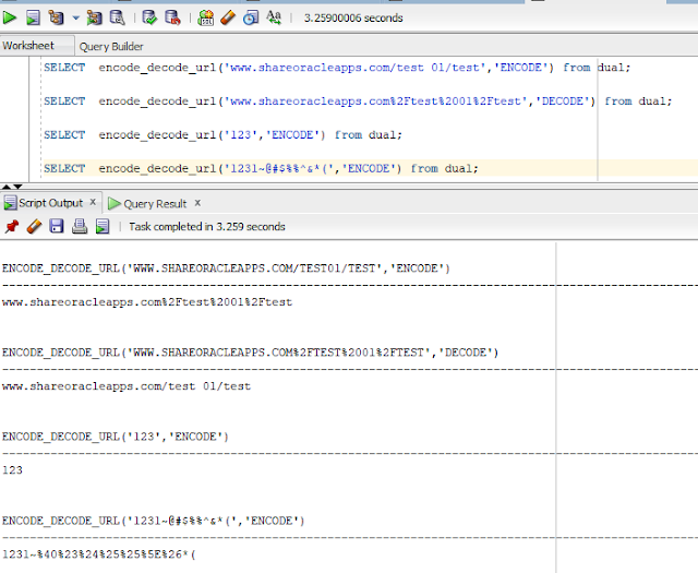 How to Encode/Decode a URL using Oracle PLSQL (UTL_URL.ESCAPE AND UTL