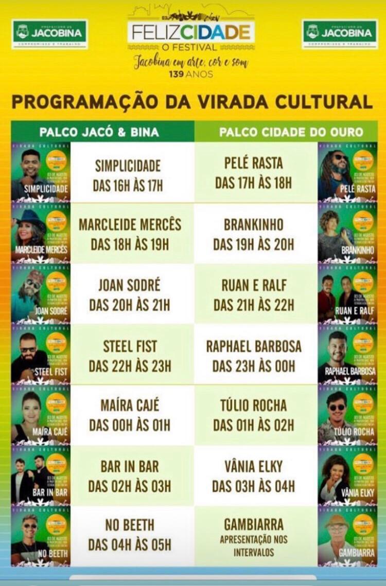 Virada Cultural acontece neste sábado (3) em Jacobina; confira a programação