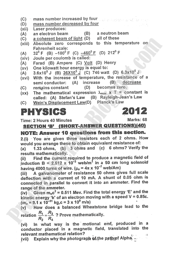 Physics-2012-five-year-paper-class-XII