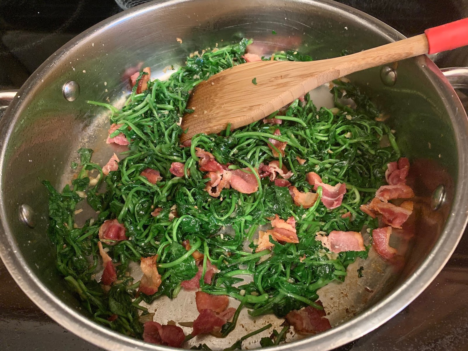 SAUTÉED GARLICKY WATERCRESS WITH BACON In Good Flavor Great Recipes