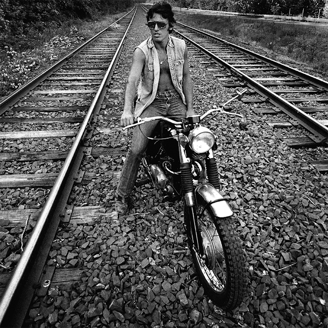 Down by the Railway Tracks - Bruce Springsteen on a Triumph, 1973 - Image Eric Meola