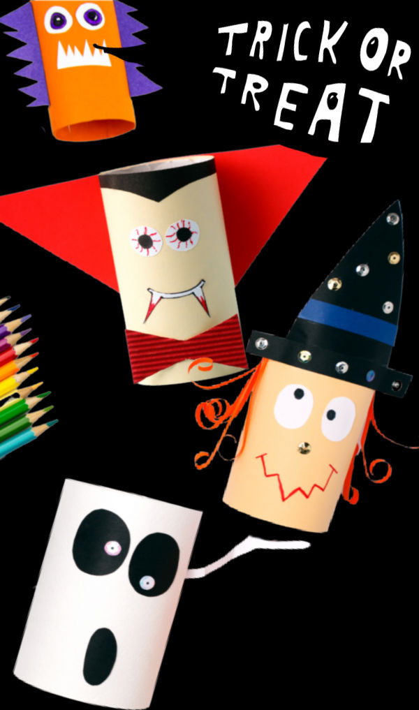 Keep kids creating for hours with this collection of Halloween tube crafts! #halloween #halloweentubecrafts #cardboardcrafts #growingajeweledrose #activitiesforkids