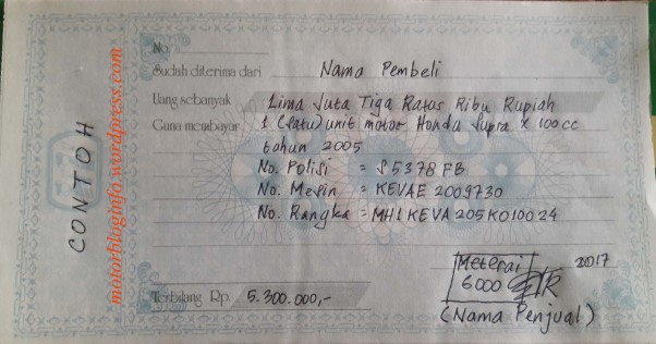 Informasi Motor Yang Dibeli Untuk Membuat Kwitansi Pembelian Motor