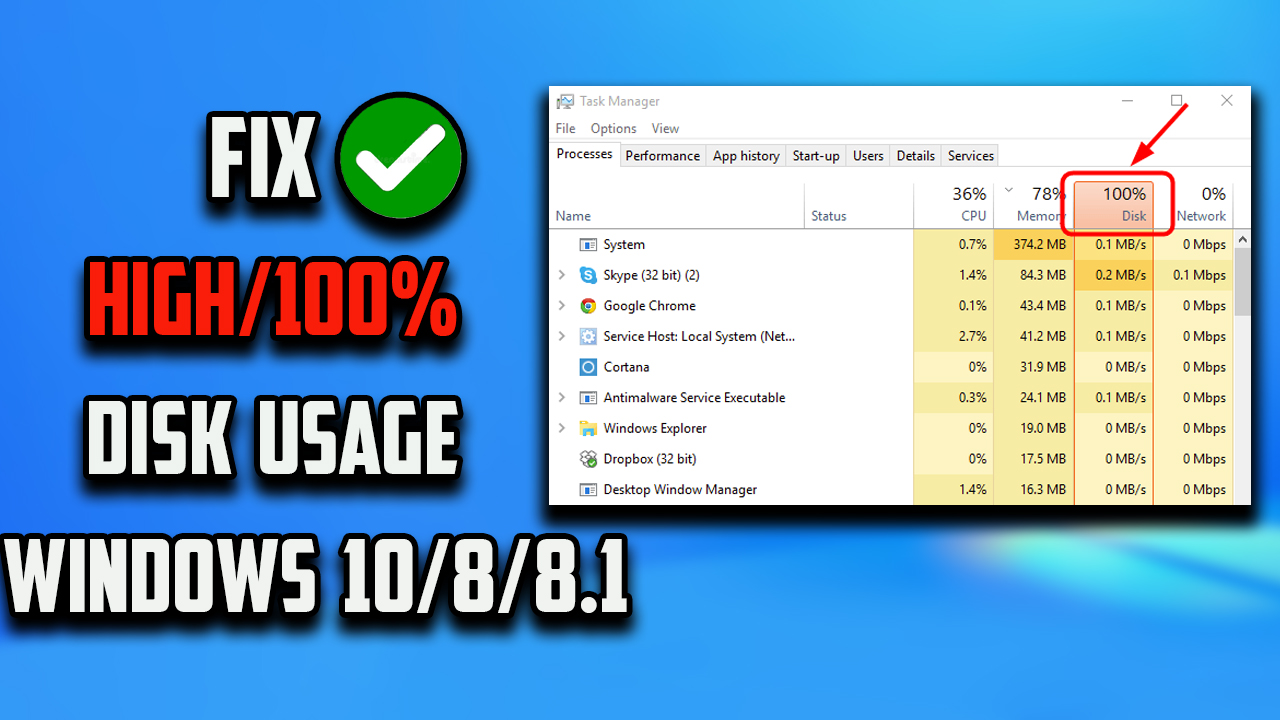 How to FIX HIGH DISK USAGE in windows 10/8/8.1