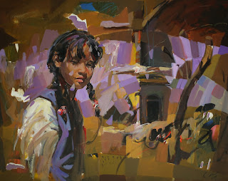 Pintura "A Girl midst the Rubble" de Muhammed Thannon