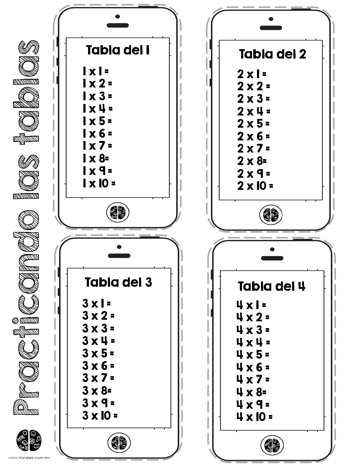 Tablas de multiplicar del 1 al 10 para contestar