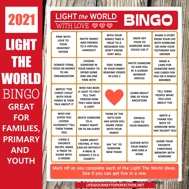 Life's Journey To Perfection Light The World With Love 2021 Bingo