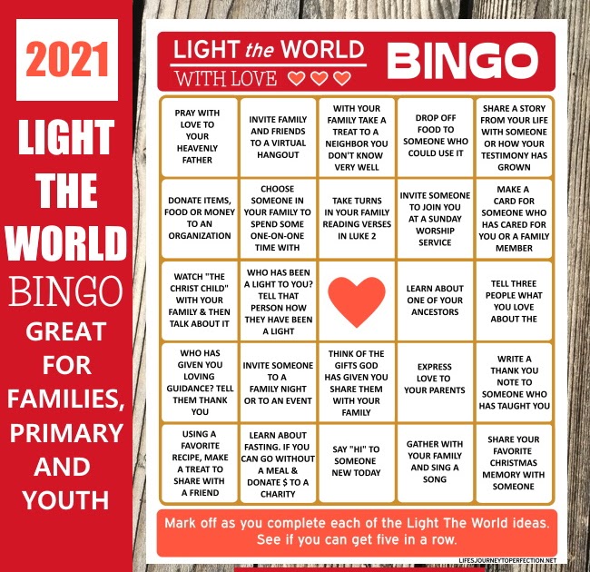 Life's Journey To Perfection Light The World With Love 2021 Bingo