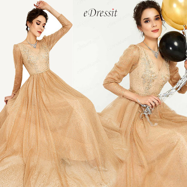 New Fashion Gold-Brown Shiny Formal Evening Dress