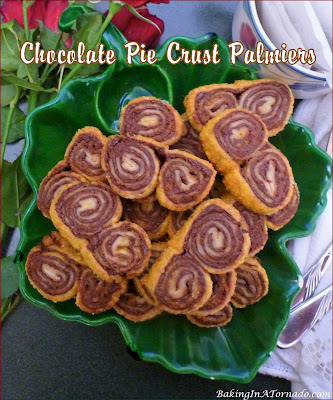 Chocolate Pie Crust Palmiers, These chocolatey crunchy bite sized cookie treats come together with just 3 ingredients. | Recipe developed by www.BakingInATornado.com | #recipe #chocolate