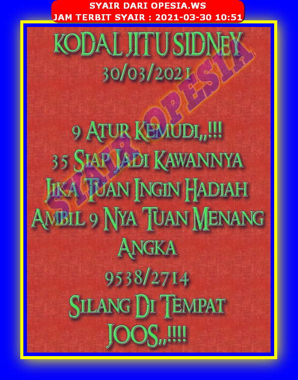 Kode Syair Sydney Selasa 30 Maret 2021 Kumpulan Syair Toto