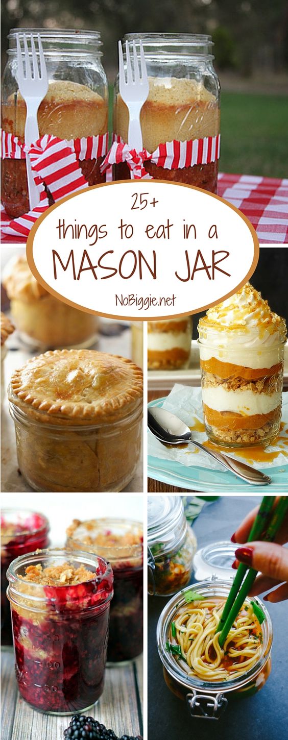 Serve up a classic in a cute Mason Jar...get inspired by all these mason jar eats! There are so many things you can eat from a mason jar. I love the idea of baking, making or creating a favorite in
