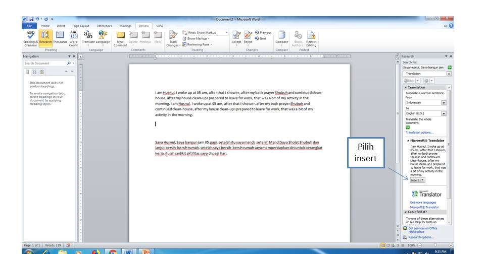 CARA TRANSLATE BAHASA MELALUI MICROSOFT WORD 2010