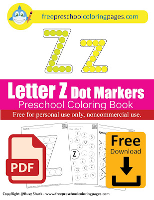 Letter Z dot markers free preschool coloring pages ,learn alphabet ABC for toddlers