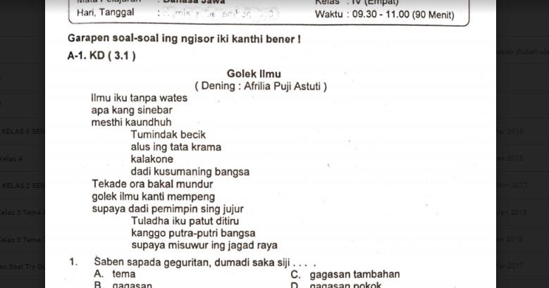 Materi Bahasa Jawa Kelas 4 Semester 2 Cara Golden
